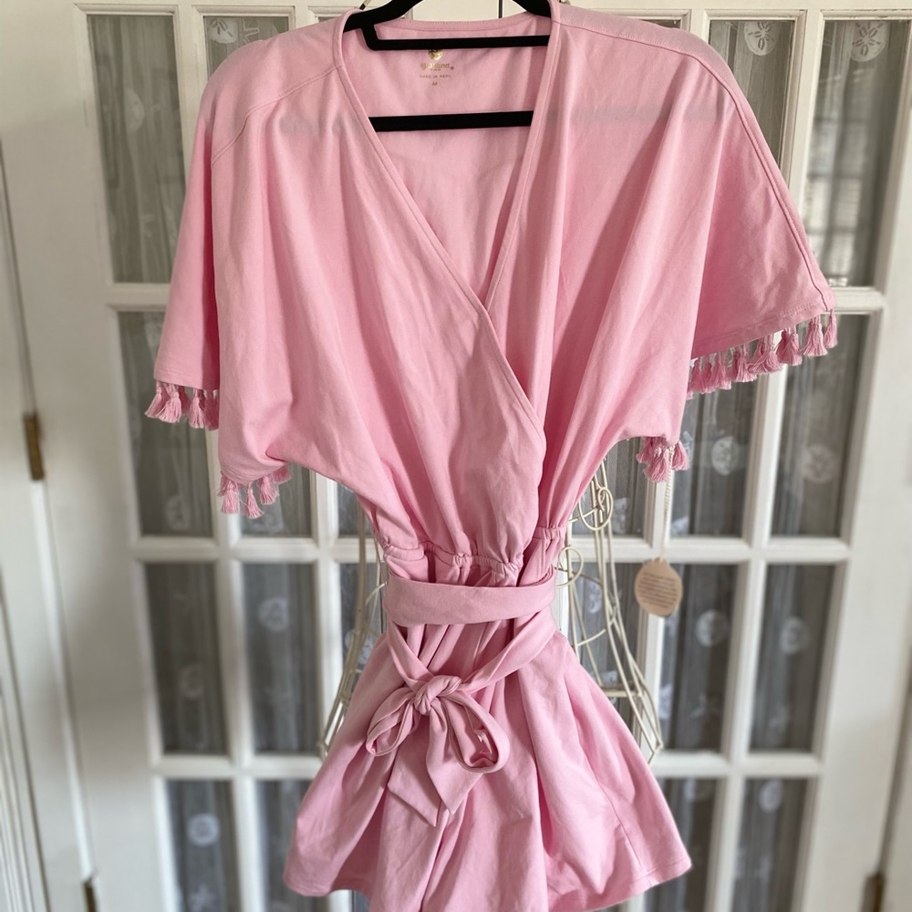 Brand New  with tags Spartina 449 Sweet Pink Romper  with fringe sleeves /belt